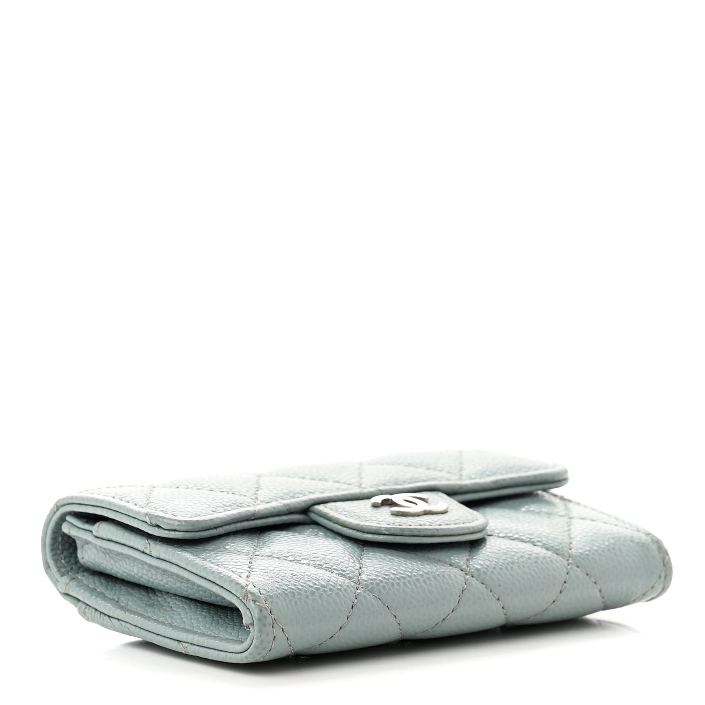 Caviar Quilted Flap Card Holder Wallet Light Blue