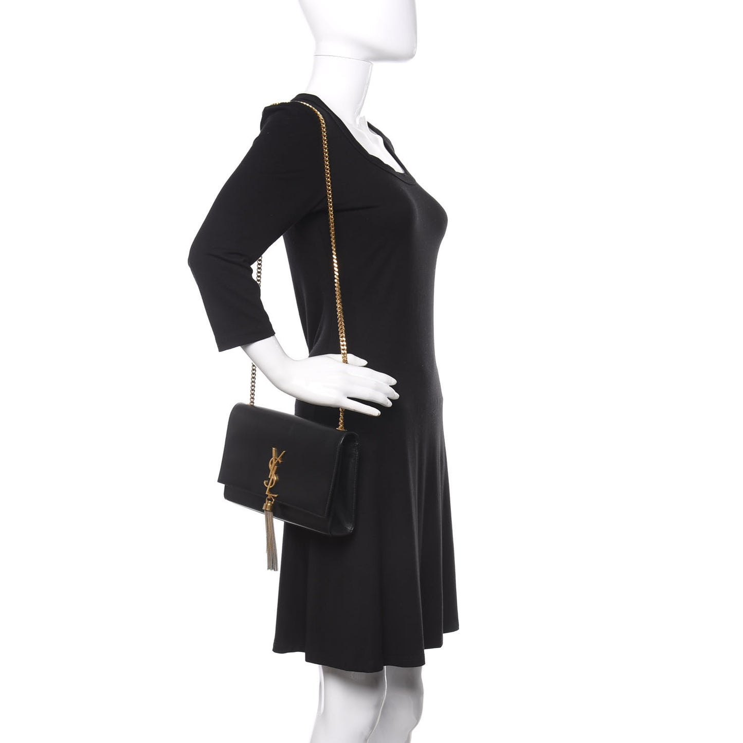Smooth Calfskin Medium Classic Monogram Kate Tassel Satchel Black