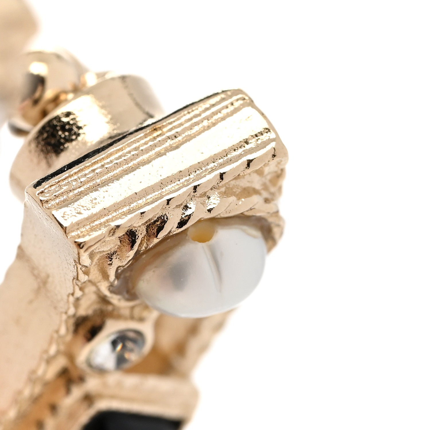 Chanel Pearl Crystal CC Brooch Black Gold 6 of 6