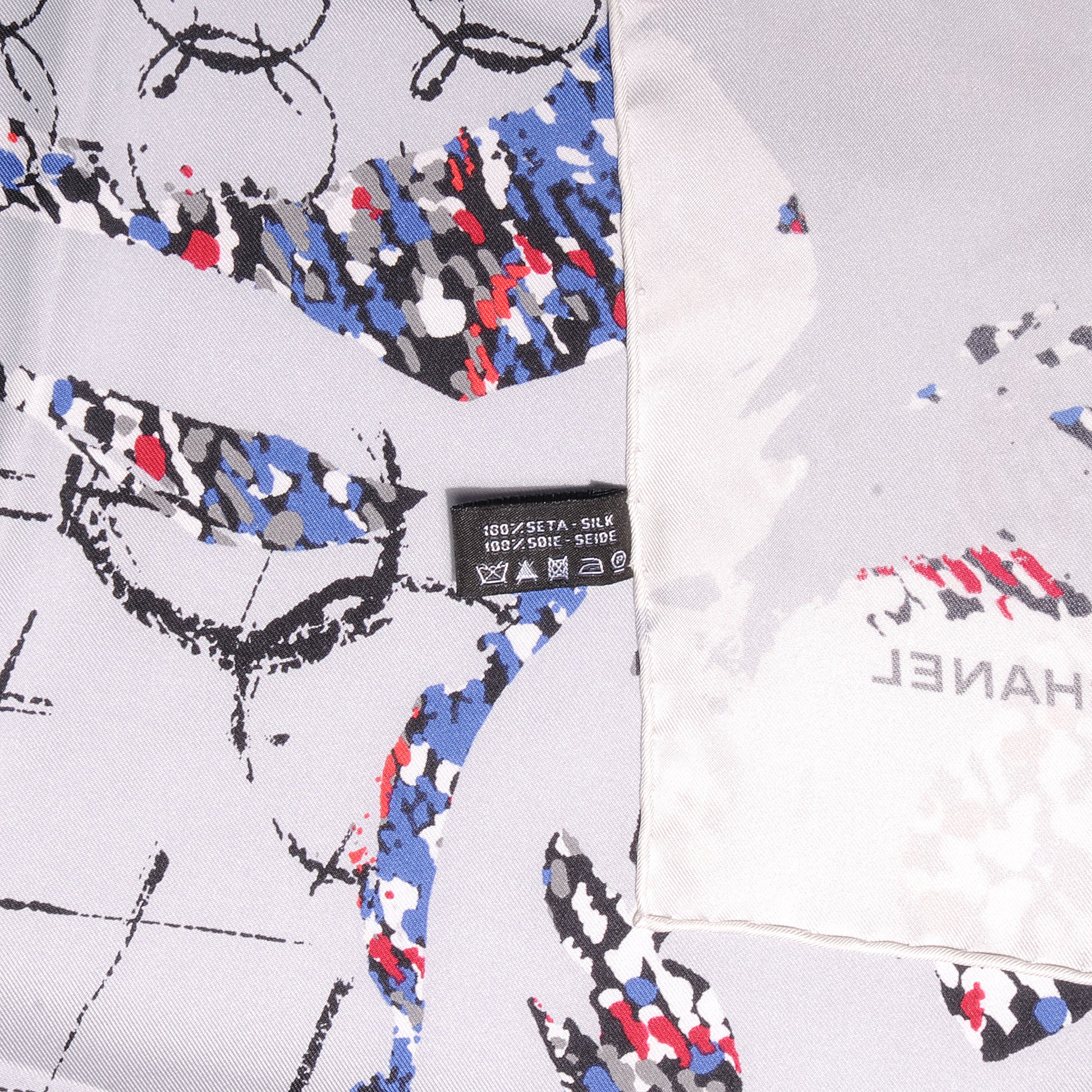 Chanel Silk CC Thistle Scarf Blue Red 5 of 5