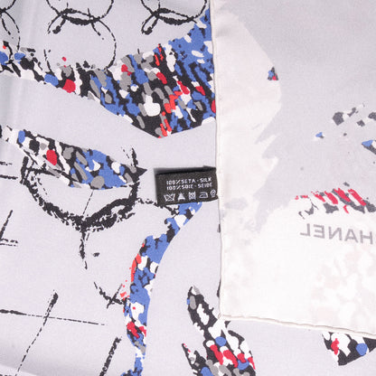 Chanel Silk CC Thistle Scarf Blue Red 5 of 5