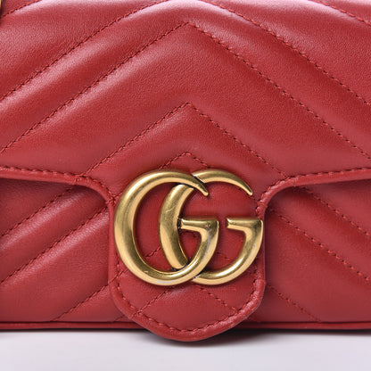 Gucci Calfskin Matelasse Super Mini GG Marmont Shoulder Bag Hibiscus Red 10 of 11