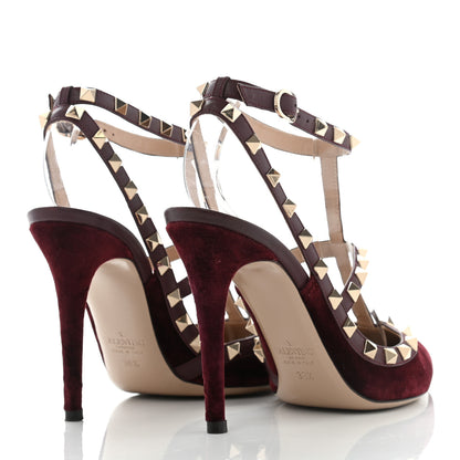 Valentino Garavani Velvet Rockstud Ankle Strap 100mm Pumps 38.5 Rubin 4 of 10