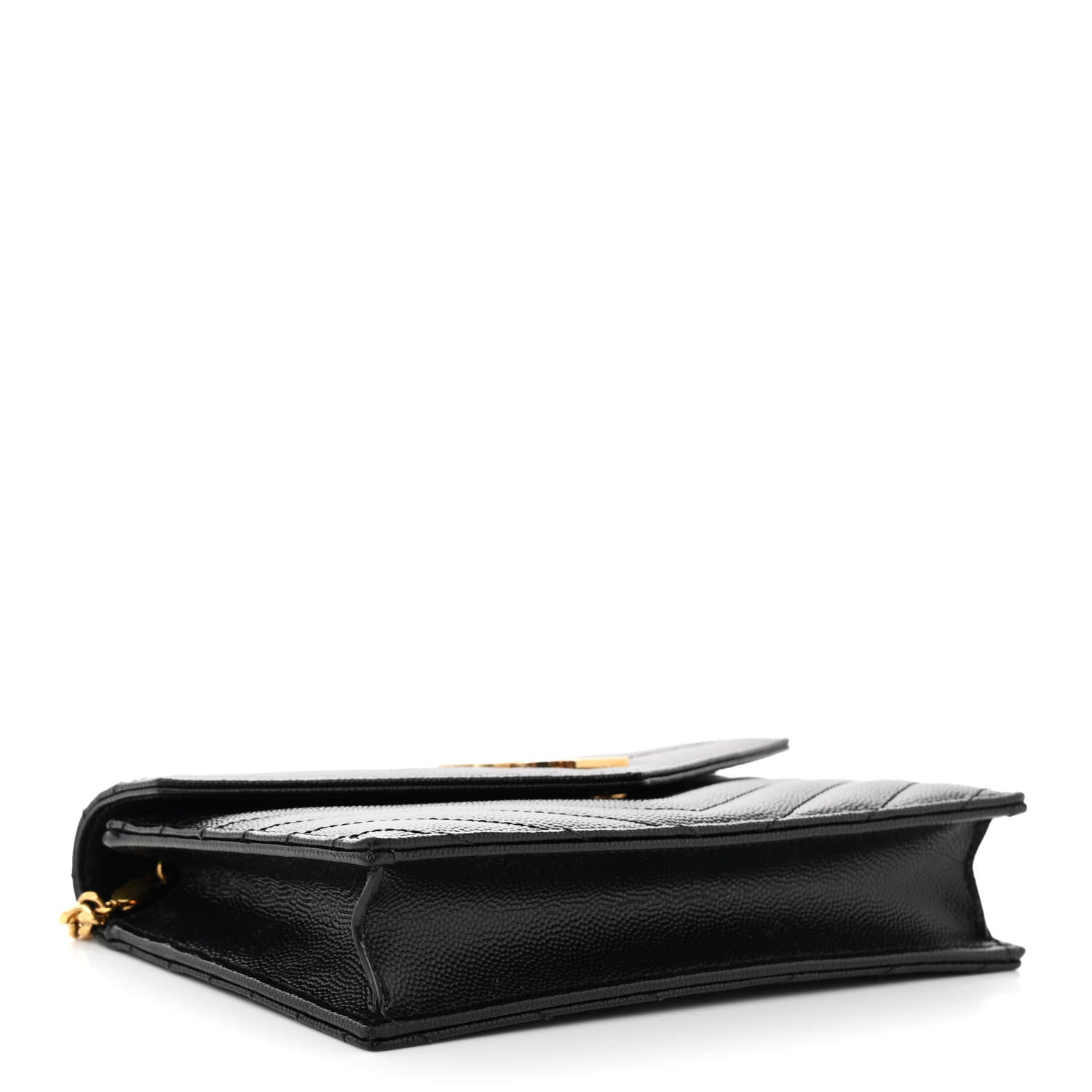Saint Laurent Grain De Poudre Matelasse Chevron Monogram Envelope Chain Wallet Black 4 of 11