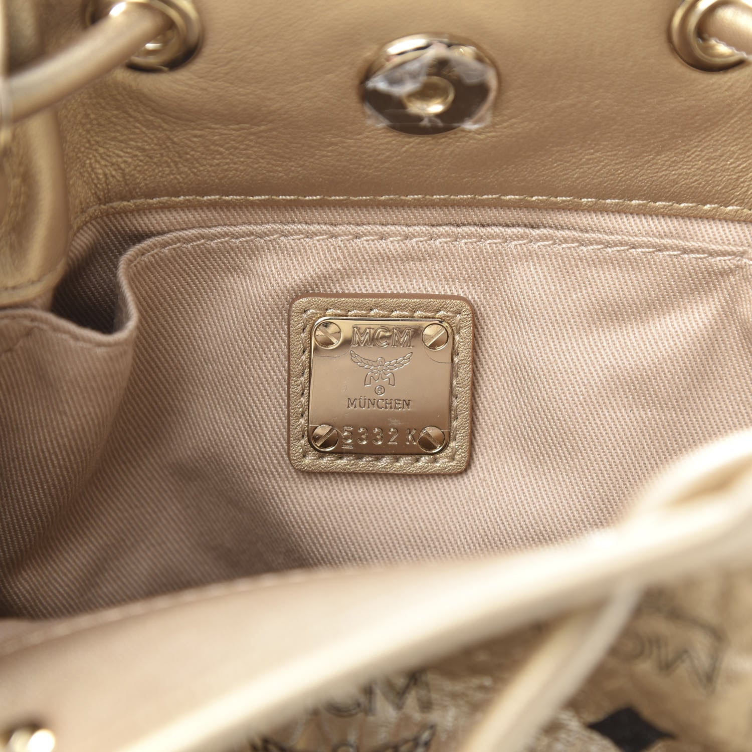 MCM Metallic Visetos Zoo Rabbit Drawstring Bucket Bag Berlin Gold 7 of 11