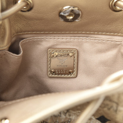 MCM Metallic Visetos Zoo Rabbit Drawstring Bucket Bag Berlin Gold 7 of 11