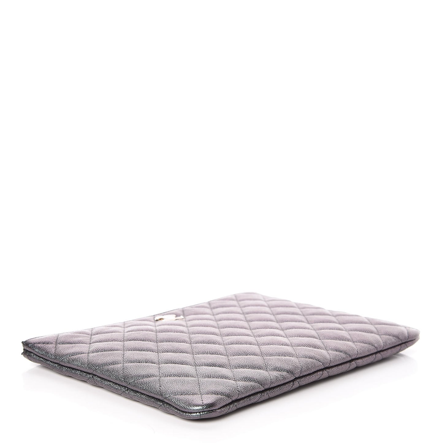 Iridescent Caviar Quilted Large Cosmetic Case Black