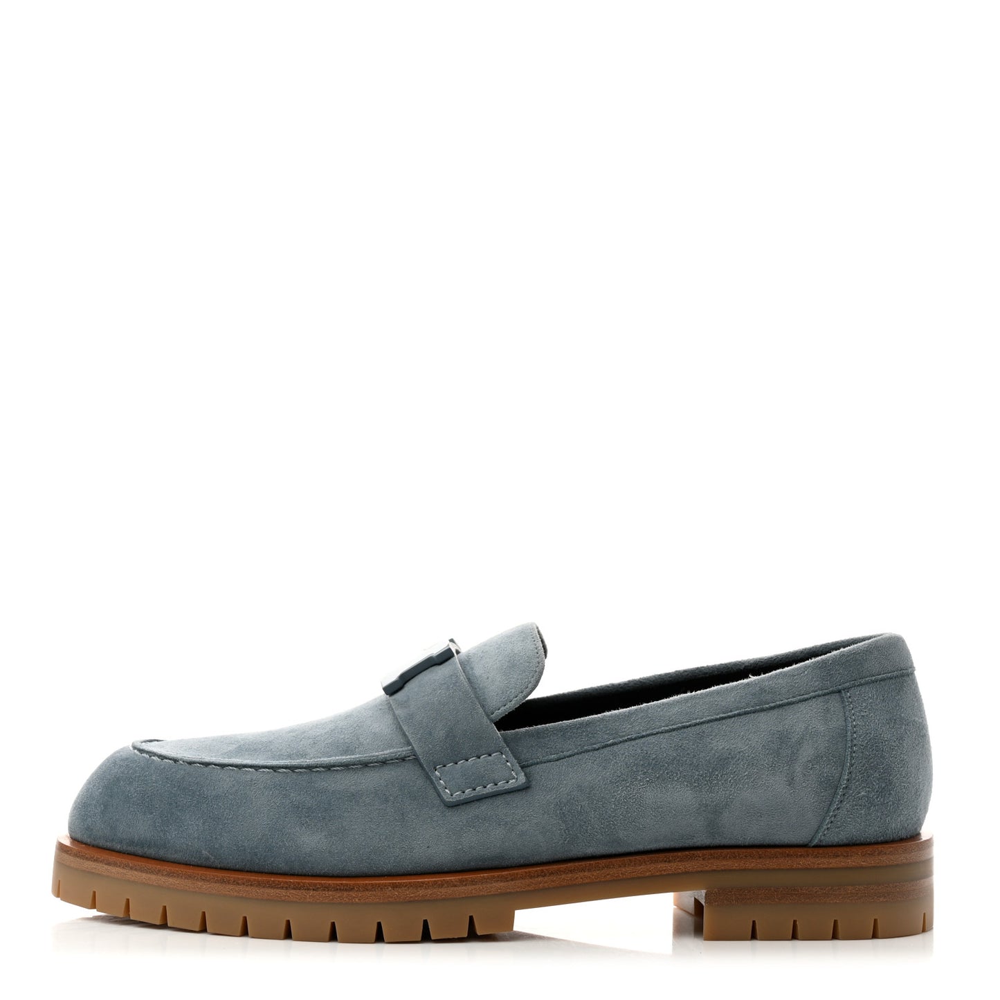 Suede Goatskin Womens Faubourg Loafers 37.5 Bleu Pinede
