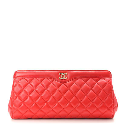 Chanel Lambskin Quilted Clutch Red 1 of 7
