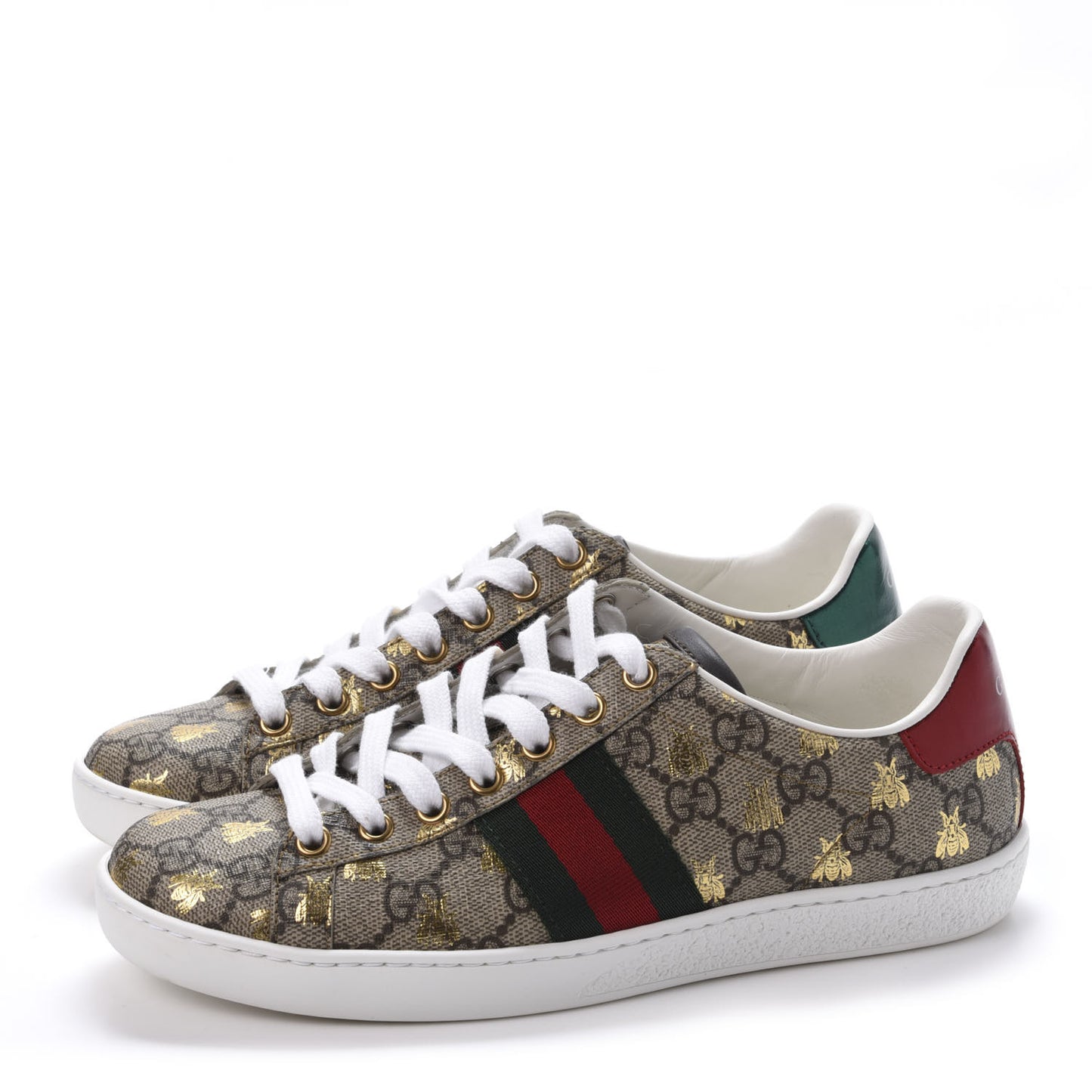 GG Supreme Monogram Bees Web Womens Ace Sneakers 36 Beige Oro Green Red