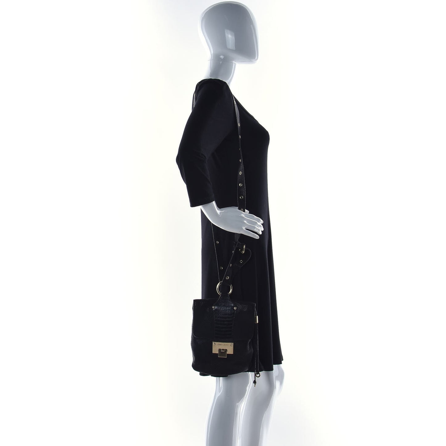 Snakeskin Embossed Calfskin Crossbody Black