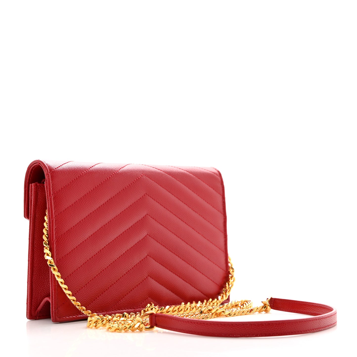 Grain De Poudre Matelasse Chevron Monogram Envelope Chain Wallet New Red