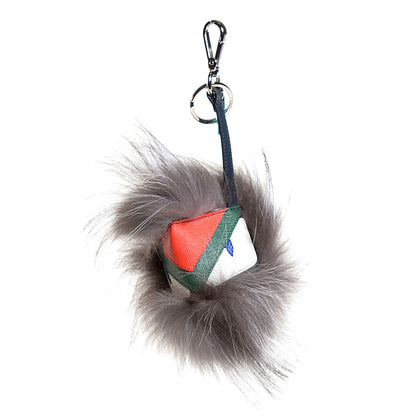 Fendi Silver Fox Fur Vitello Elite Monster Bag Bug Cube Charm Multicolor 1 of 8