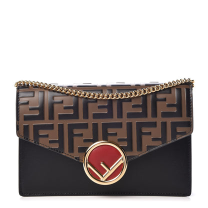 Fendi Vitello Liberty F is Fendi Bi-Color FF 1974 Embossed Medium Envelope Wallet On Chain Black Maya 1 of 8