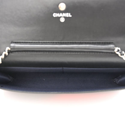 Chanel Lambskin Airlines Wallet On Chain WOC Blue Black Red 6 of 12