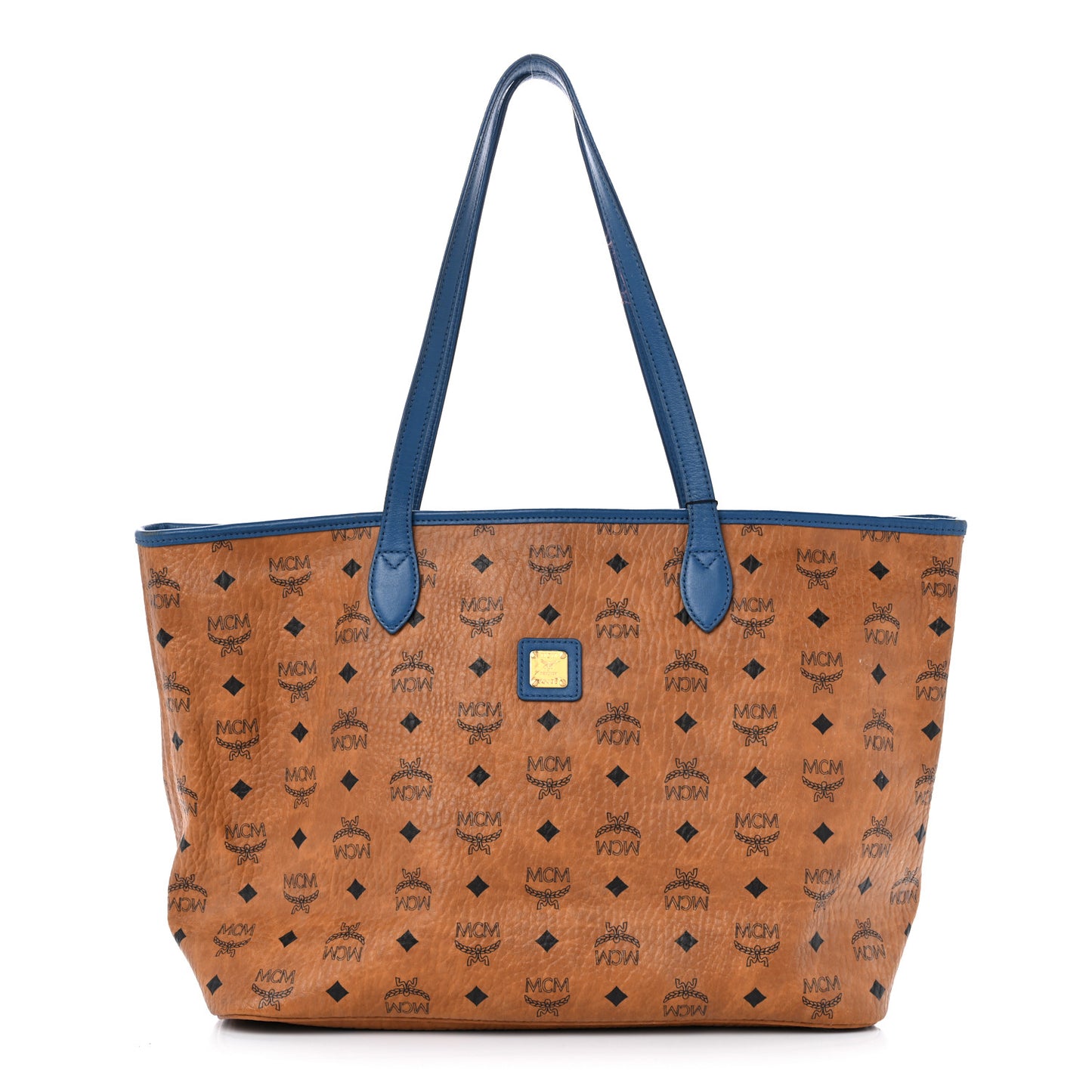 Visetos Medium Reversible Shopper Tote Cognac Blue