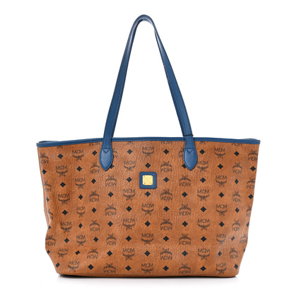 MCM Visetos Medium Reversible Shopper Tote Cognac Blue 1 of 19