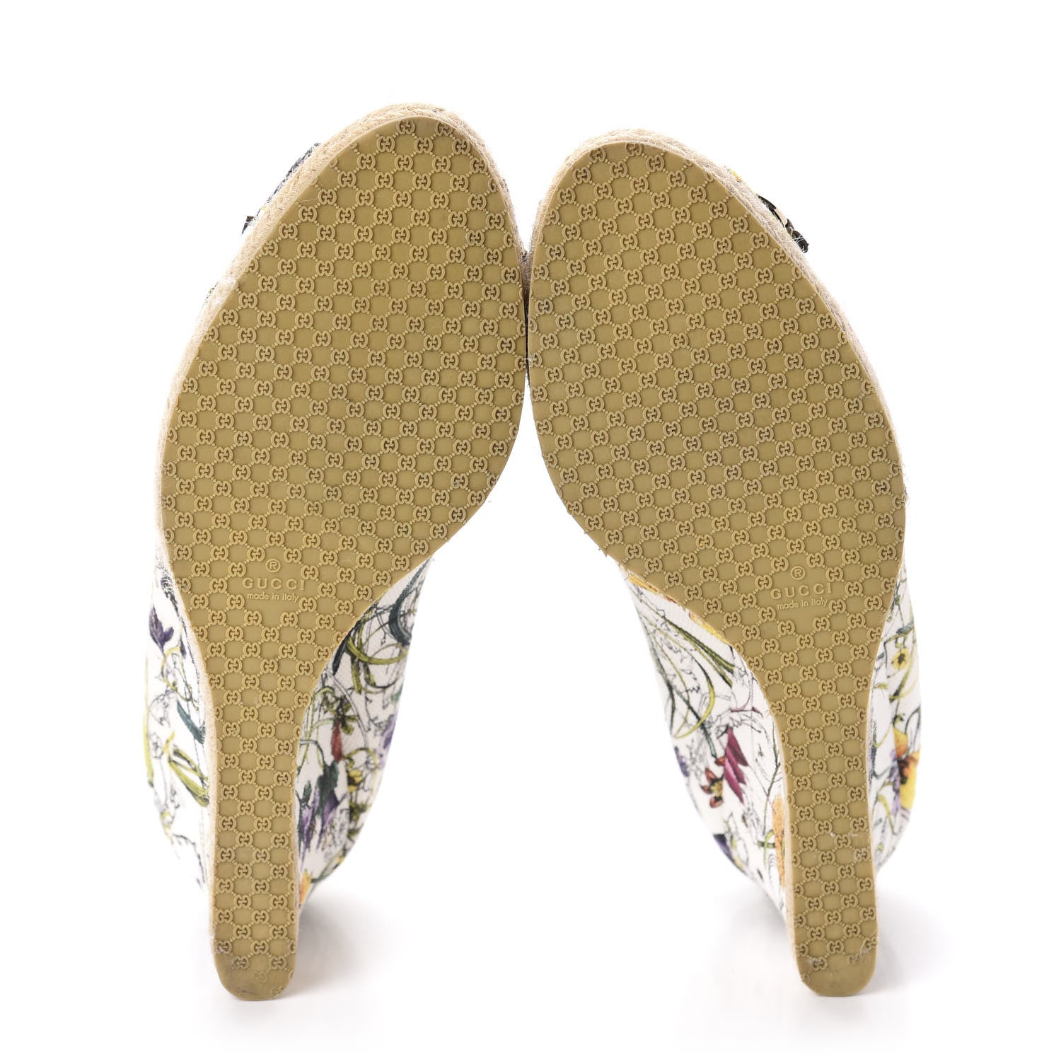 Gucci Canvas Flora Infinity Horsebit Peep Toe Wedges 40 White Multicolor Acero 5 of 9