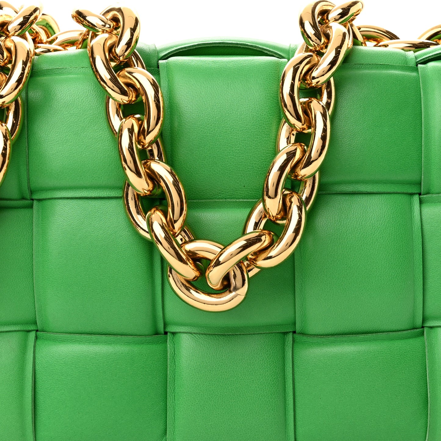 Lambskin Maxi Intreccio Padded Chain Cassette Crossbody Bag Grass
