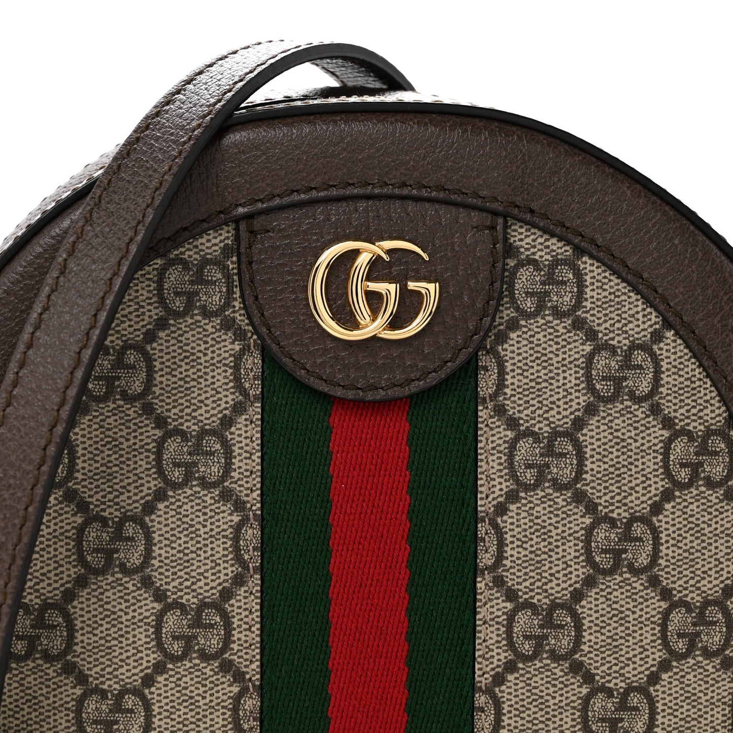 GG Supreme Monogram Web Mini Ophidia Round Shoulder Bag Brown