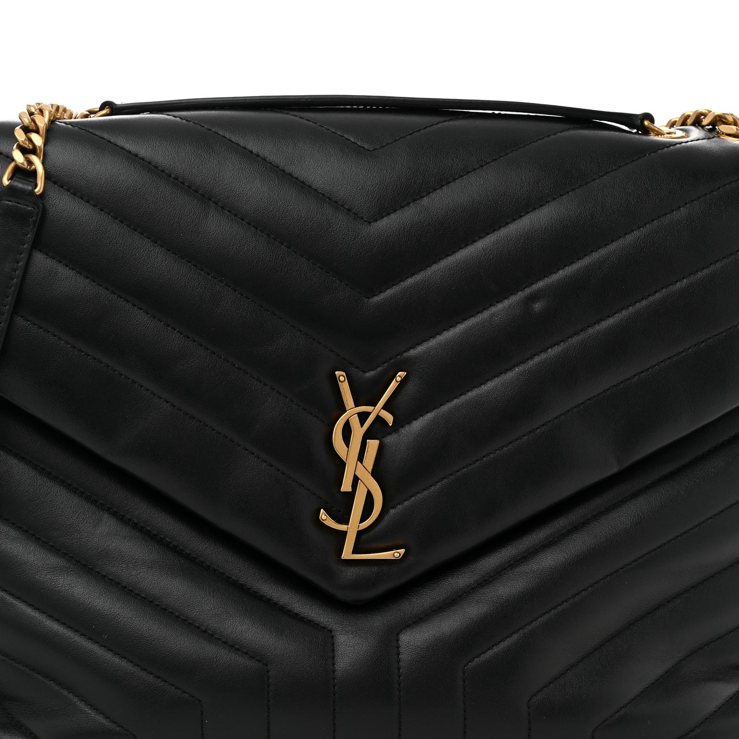 Calfskin Y Quilted Monogram Large Loulou Chain Satchel Black