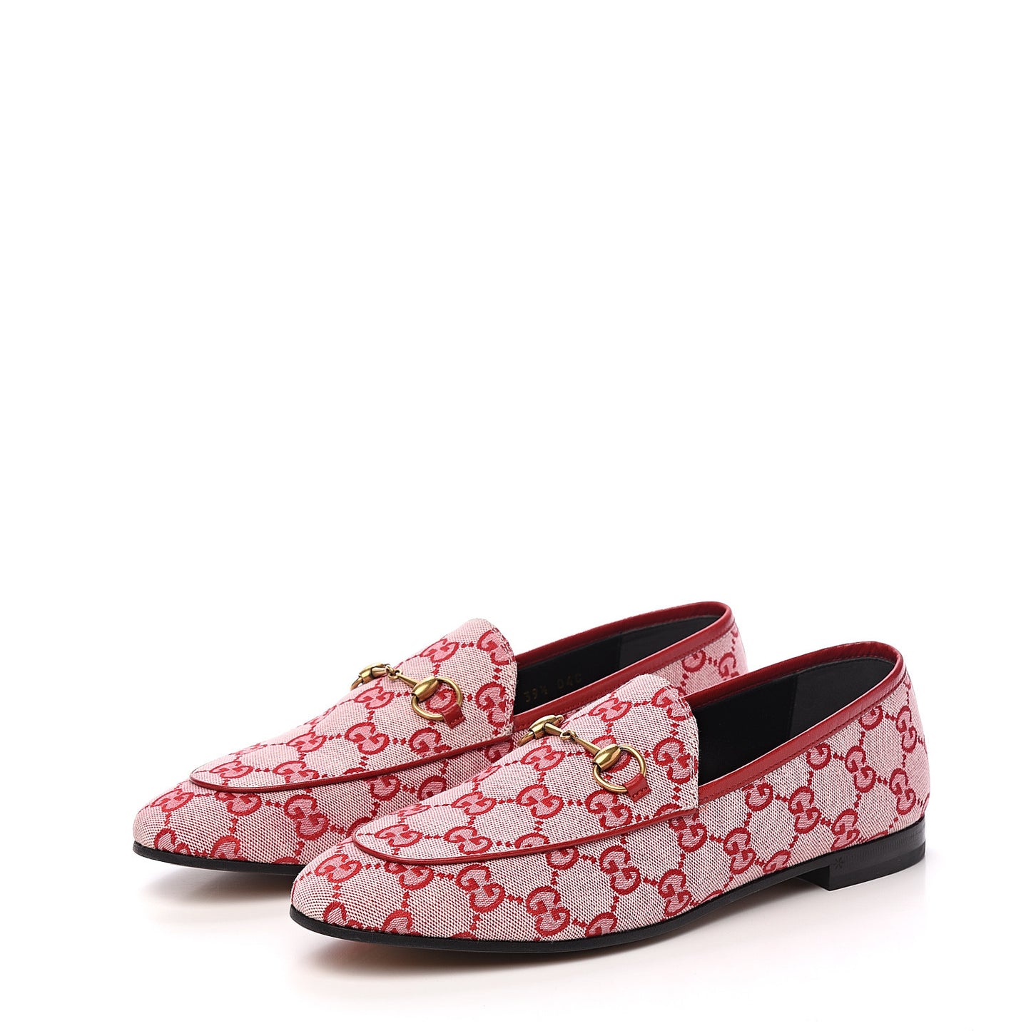 Canvas GG Monogram Horsebit Womens Jordaan Loafers 39.5 Gardenia Hibiscus Red