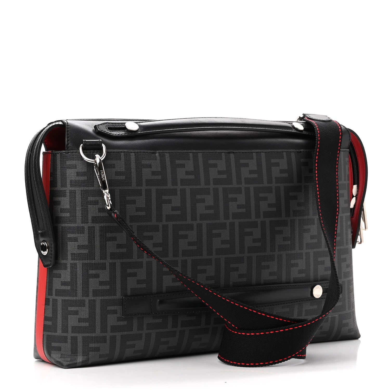 Fendi Glazed Fabric Vitello Grace Century FF 1974 Heat Sealed By The Way Messenger Bag Black Rosso 2 of 11
