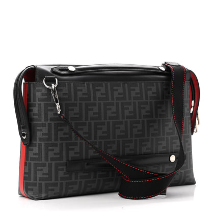 Fendi Glazed Fabric Vitello Grace Century FF 1974 Heat Sealed By The Way Messenger Bag Black Rosso 2 of 11