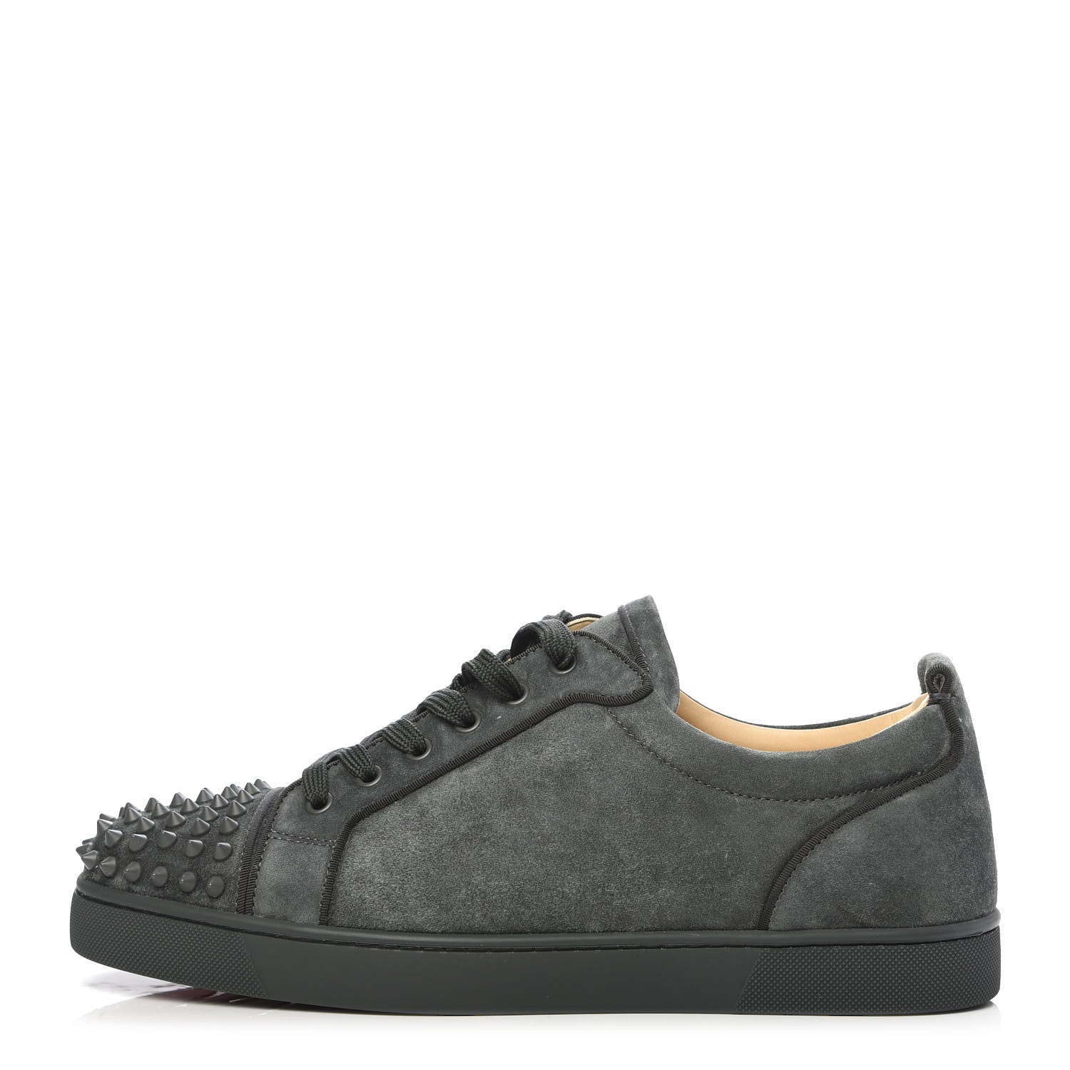 Christian Louboutin Veau Velours Mens Louis Junior Spikes Flat Sneakers 44 Grey 1 of 8