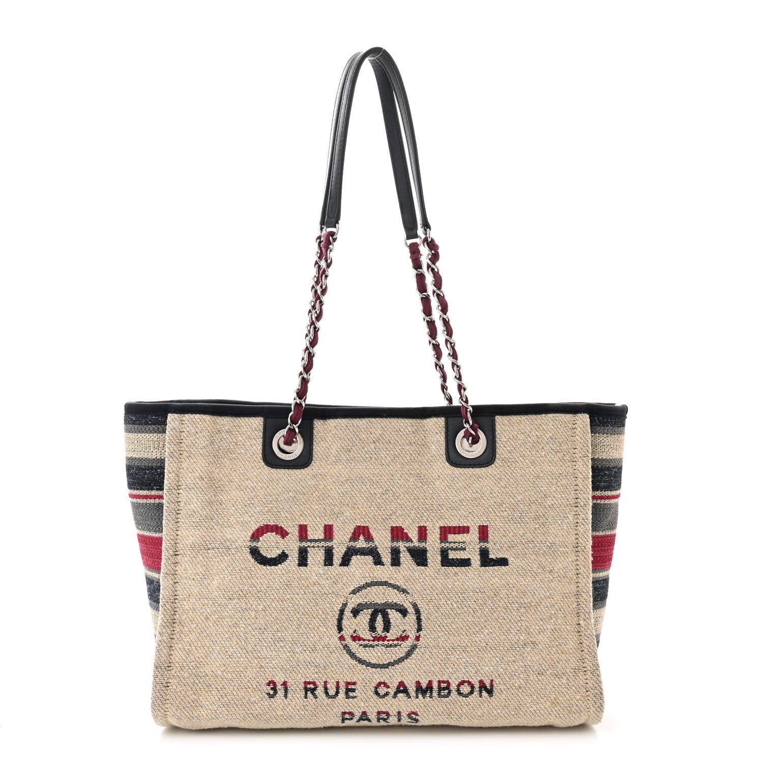 Chanel Striped Canvas Small Deauville Tote Beige 1 of 10