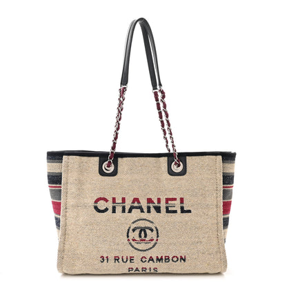 Chanel Striped Canvas Small Deauville Tote Beige 1 of 10