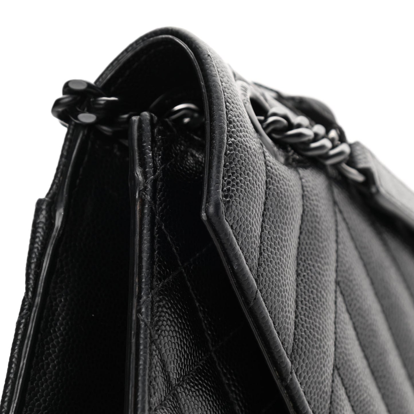Grain De Poudre Textured Mixed Matelasse Large Triquilt Monogram Monochrome Satchel Black