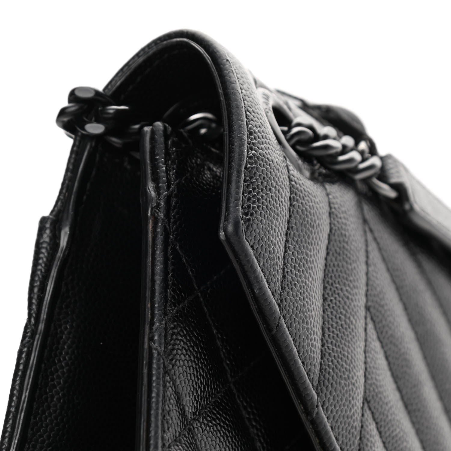 Saint Laurent Grain De Poudre Textured Mixed Matelasse Large Triquilt Monogram Monochrome Satchel Black 13 of 13