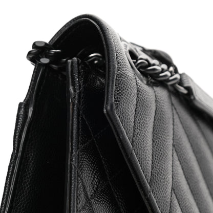 Saint Laurent Grain De Poudre Textured Mixed Matelasse Large Triquilt Monogram Monochrome Satchel Black 13 of 13