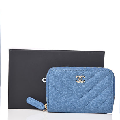 Chanel Caviar Flat Chevron Quilted Zip Coin Purse Blue 8 of 8