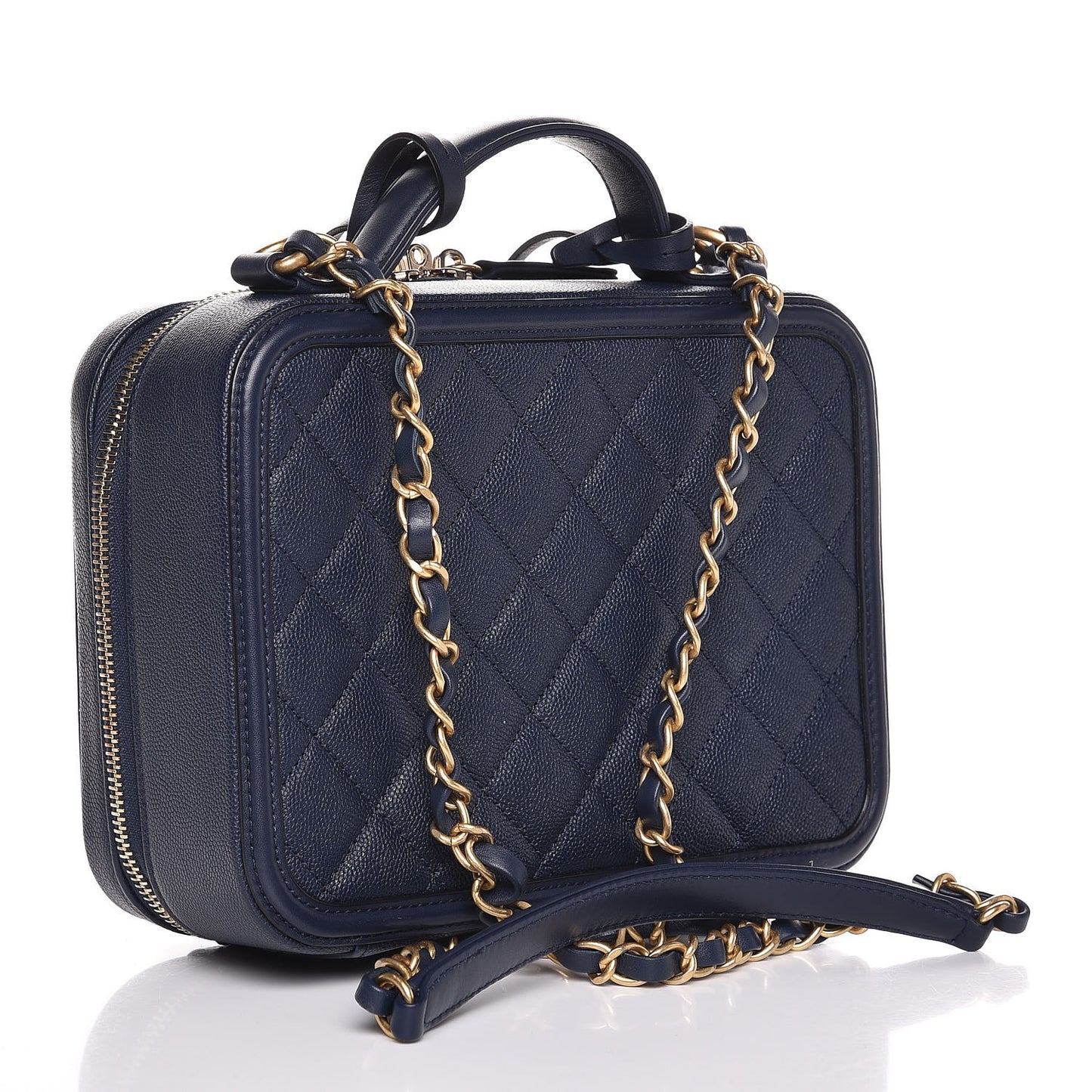 Caviar Quilted Medium CC Filigree Vanity Case Navy
