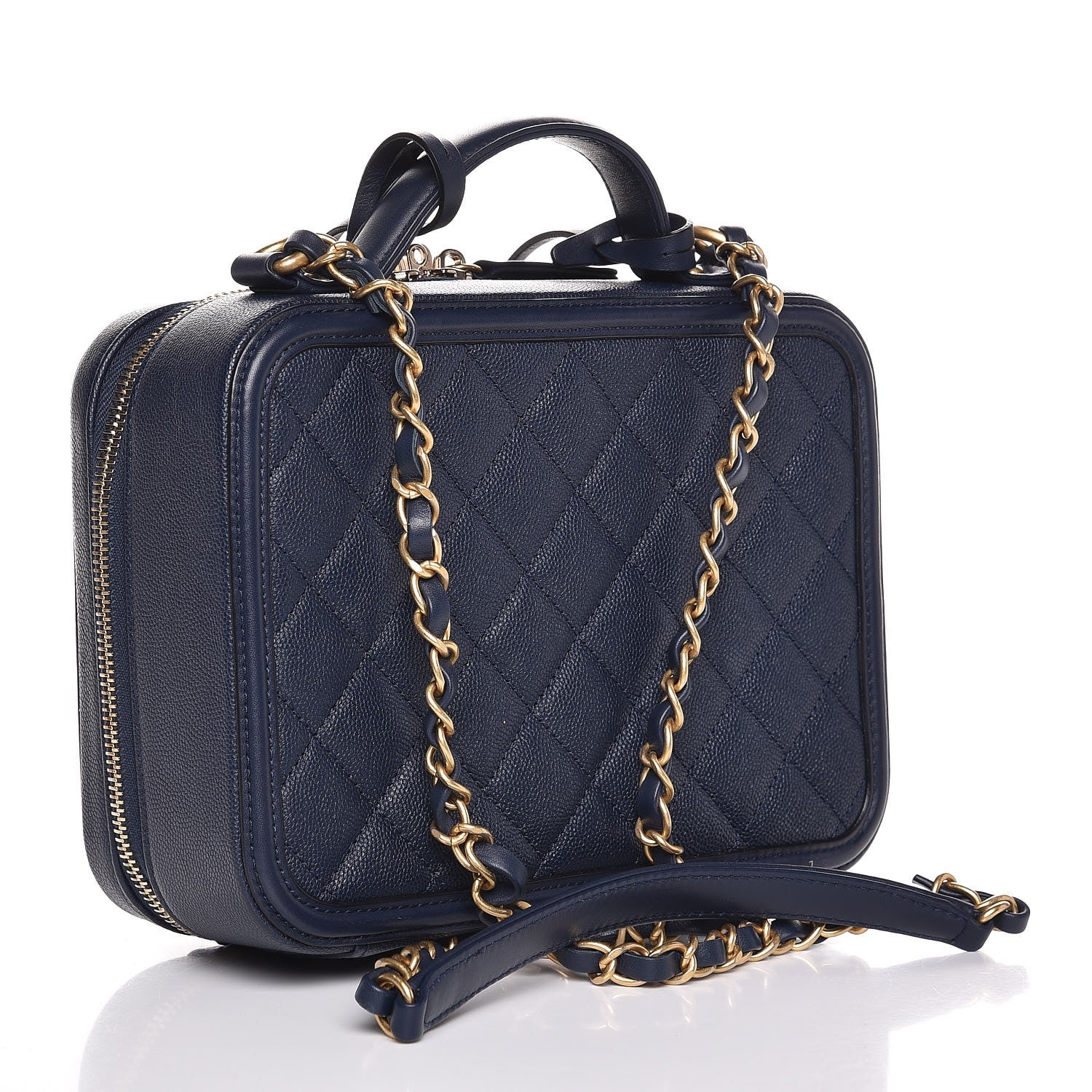 Chanel Caviar Quilted Medium CC Filigree Vanity Case Navy 3 of 8