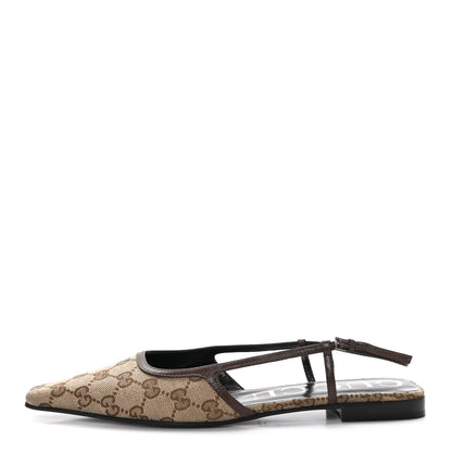 Gucci GG Monogram Malaga Kid Square G 35mm Slingback Pumps 40 Beige Ebony New Acero 1 of 8