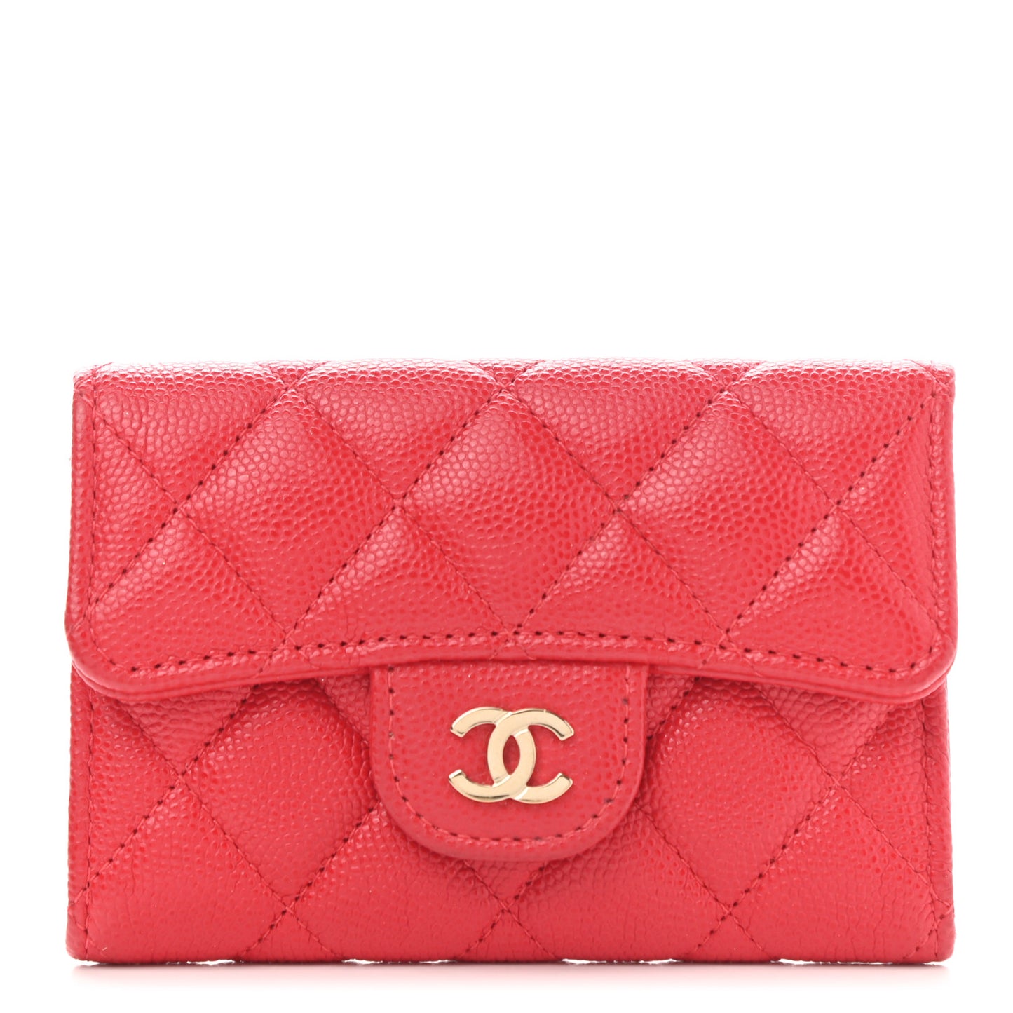 Caviar Quilted Flap Card Holder Wallet Red