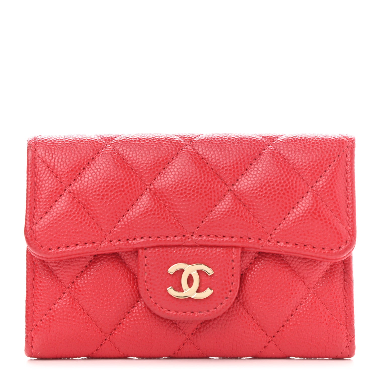 Chanel Caviar Quilted Flap Card Holder Wallet Red 1 of 9