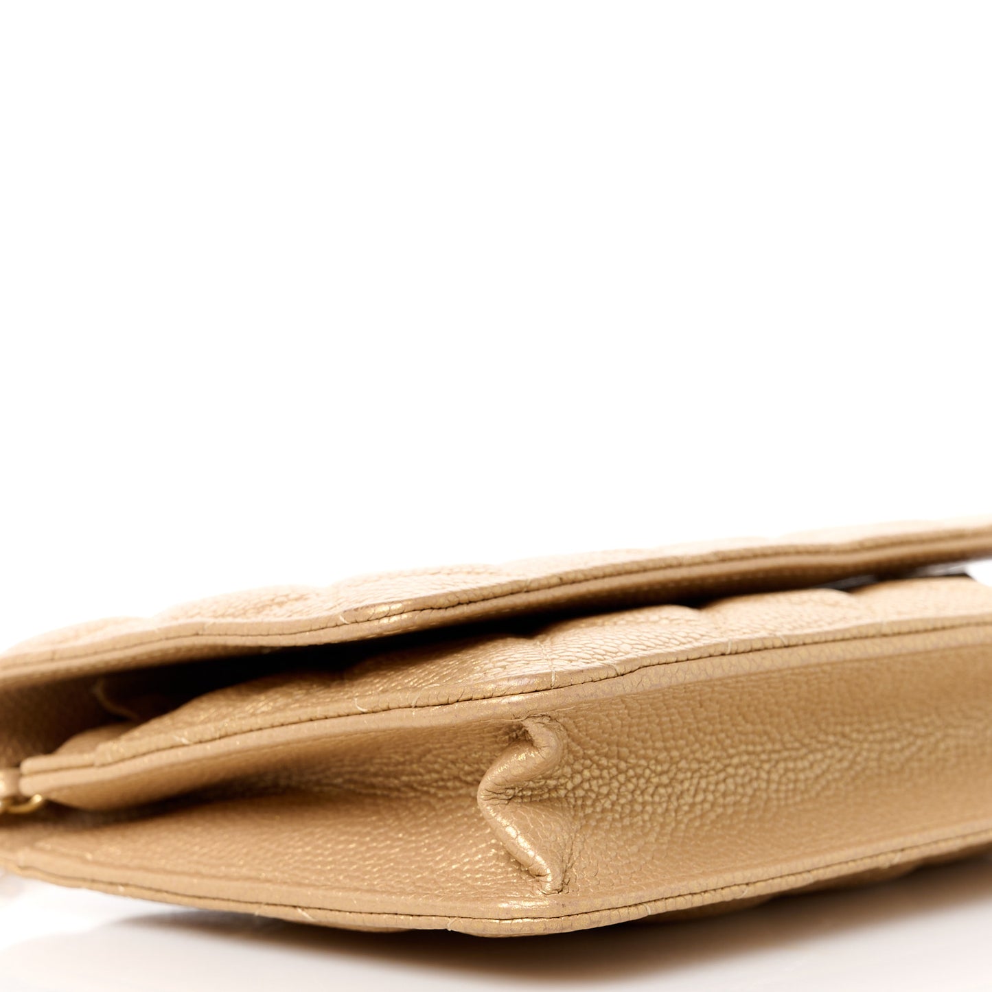 Pearly Caviar Quilted Wallet On Chain WOC Gold