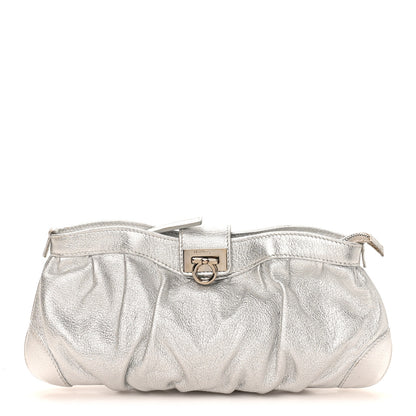 Salvatore Ferragamo Metallic Calfskin Small Gancini Clutch Silver 2 of 16