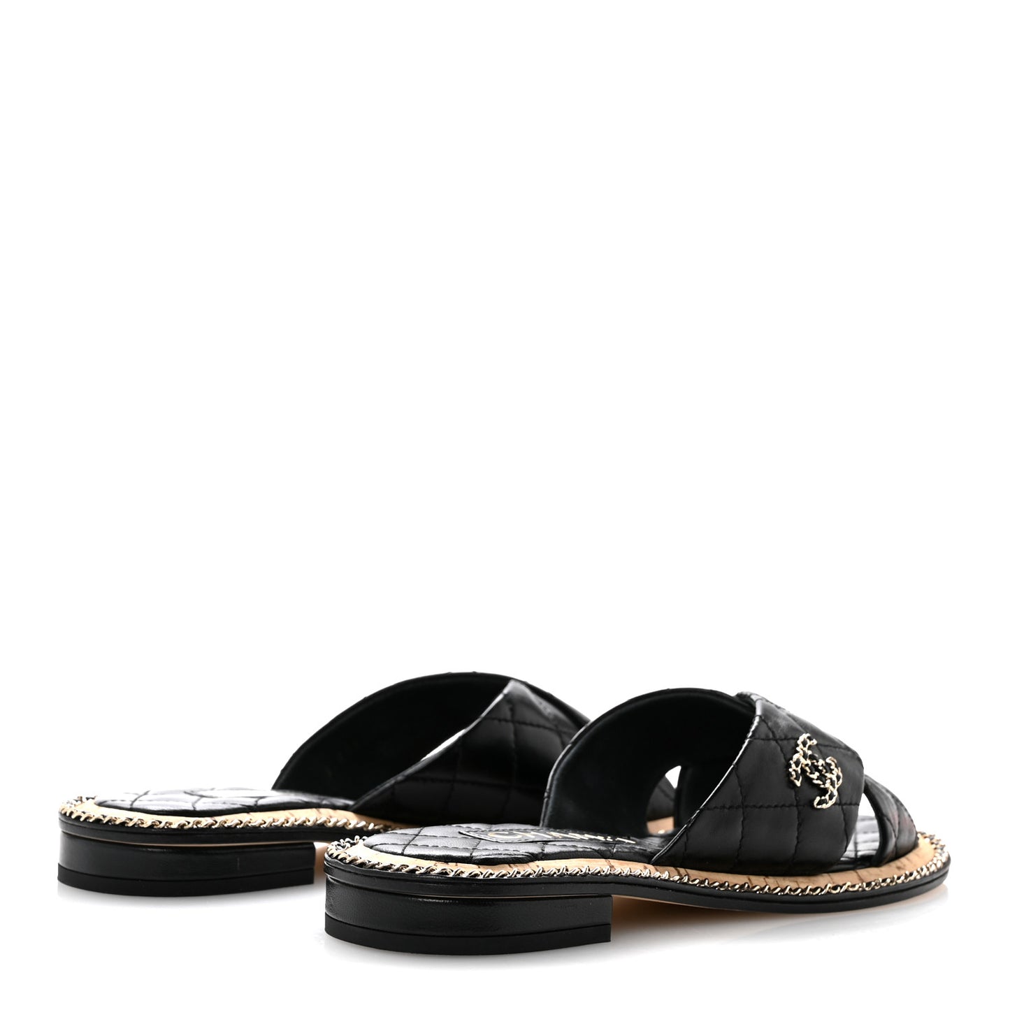 Lambskin Quilted Chain CC Sandals 36 Black