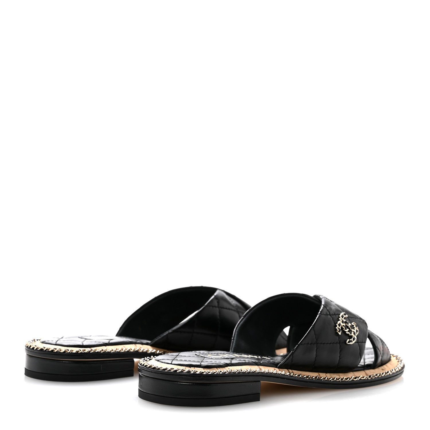 Chanel Lambskin Quilted Chain CC Sandals 36 Black 5 of 11