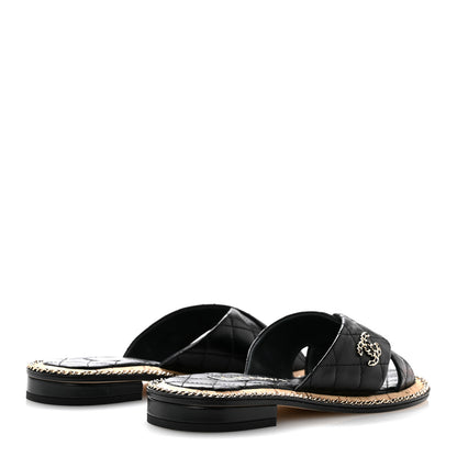 Chanel Lambskin Quilted Chain CC Sandals 36 Black 5 of 11