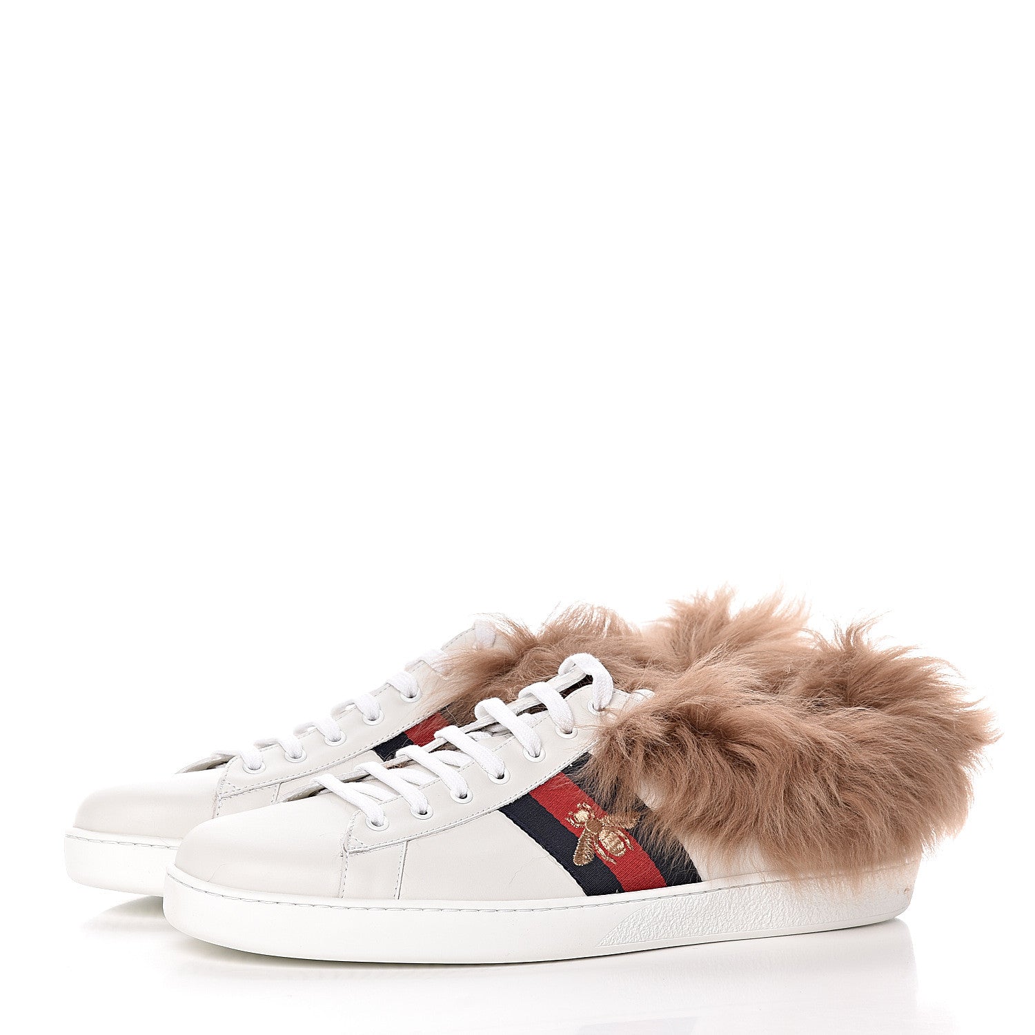 Gucci Calfskin Wool Web Bee Embroidered Mens Ace Sneakers 14 White 3 of 9
