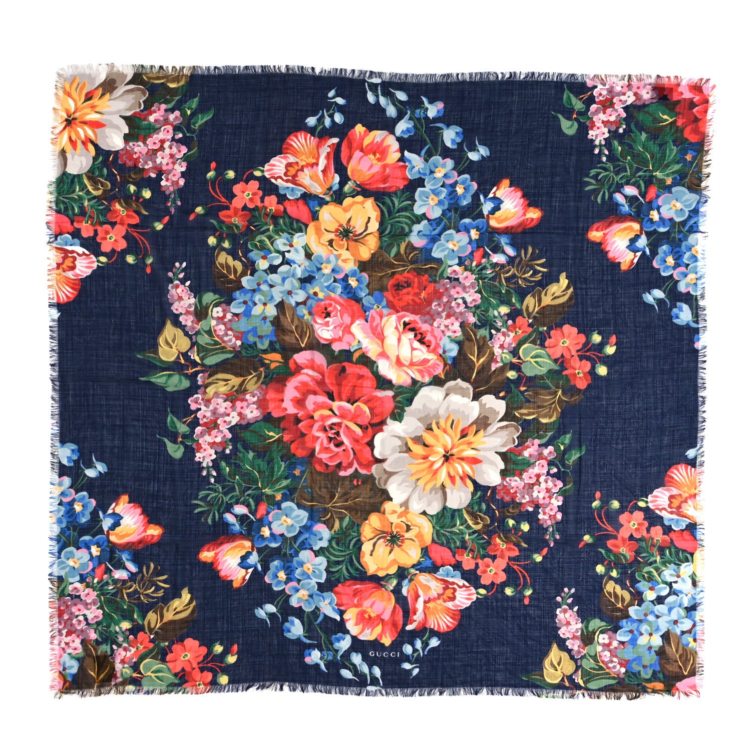 Gucci Wool Josephine Square Shawl Navy Pink 1 of 3