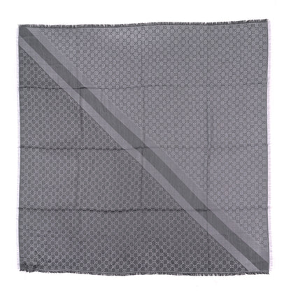 Gucci Wool Silk Monogram GGWeb Fringe Shawl Pearl Medium Grey 1 of 3