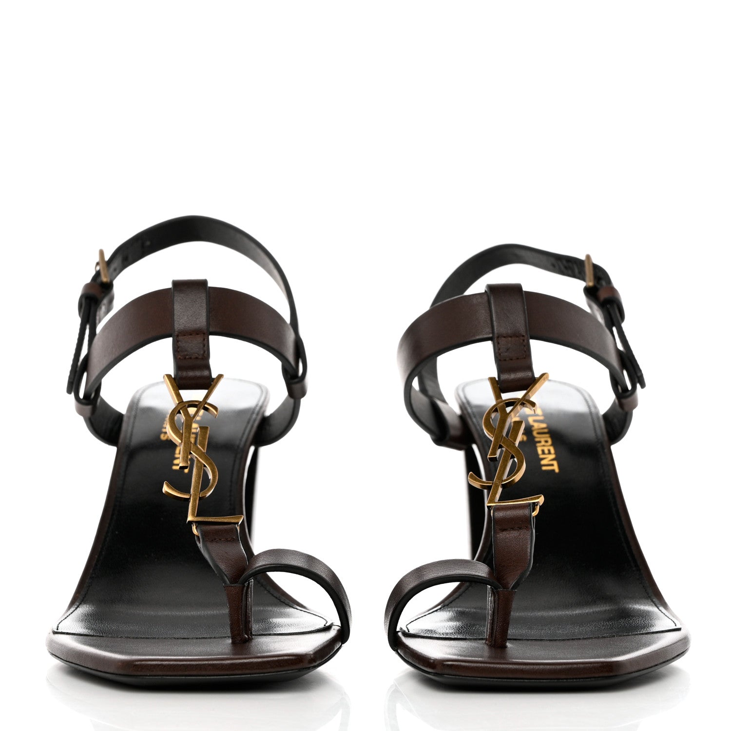 Saint Laurent Calfskin Cassandra Sandals 36.5 Brown 2 of 12