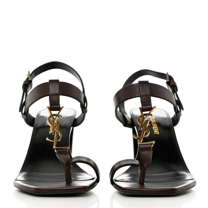 Saint Laurent Calfskin Cassandra Sandals 36.5 Brown 2 of 12
